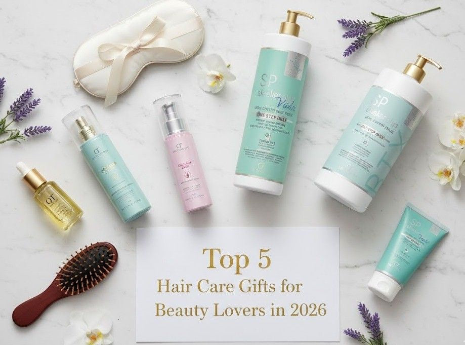 A curated selection of hair care essentials and self-care accessories, showcasing ideal gift ideas for beauty lovers looking for luxurious and practical hair treatments in 2026.
