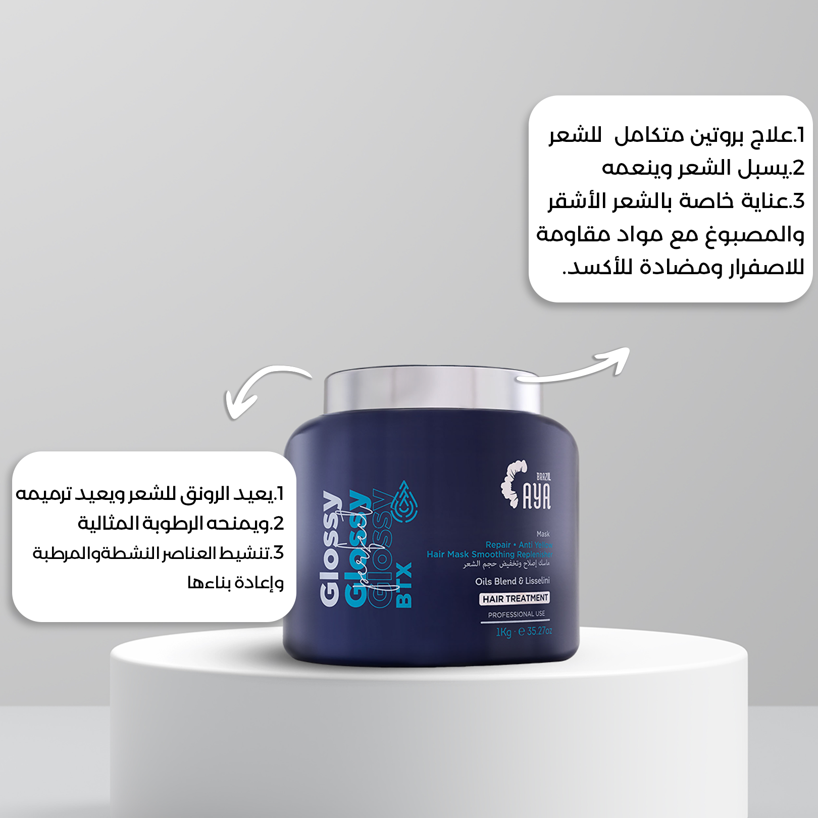 Aya Brazil Glossy Perfect Mask – Blue 1000 ML – For Blonde/Dyed Hair