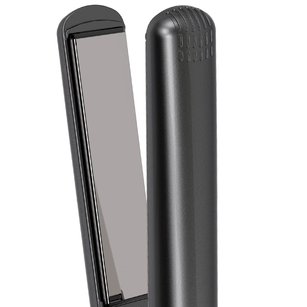 A professional hair straightener with gray plates