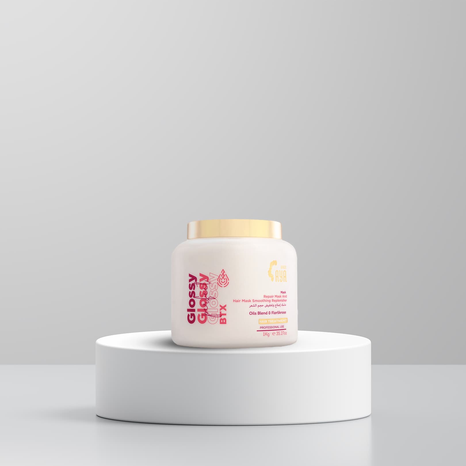 Glossybox product on a white pedestal with a light gray background